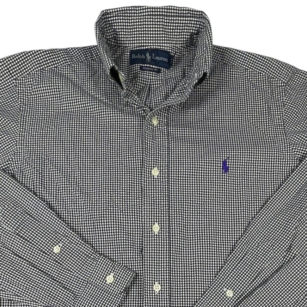 Ralph Lauren Button Down Men M Black Gingham Classic Fit Long Sleeve Pony Logo